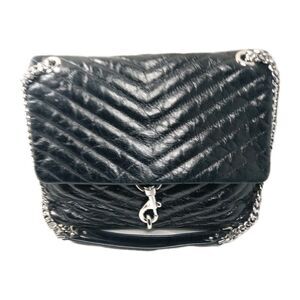 Rebecca Minkoff Edie Flap Shoulder Bag Black Chevron Leather Crossbody Handbag